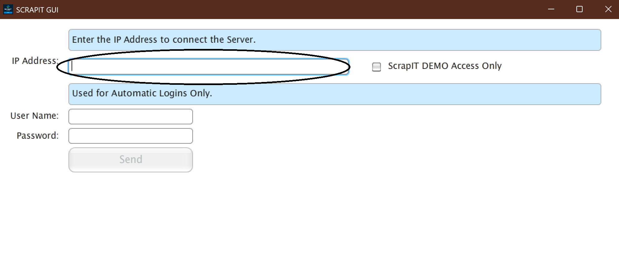 Example of where to input IP address